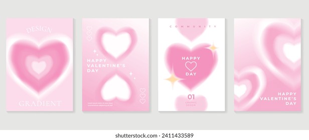 Happy Valentine's day love cover vector set. Romantic symbol poster decorate with trendy gradient heart pastel colorful background. Design for greeting card, fashion, commercial, banner, invitation.