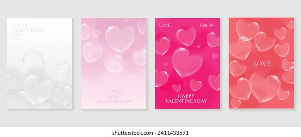 Happy Valentine's day love cover vector set. Romantic symbol poster decorate with trendy gradient heart vibrant colorful background. Design for greeting card, fashion, commercial, banner, invitation.