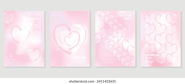 Happy Valentine's day love cover vector set. Romantic symbol poster decorate with trendy gradient heart pastel colorful background. Design for greeting card, fashion, commercial, banner, invitation.