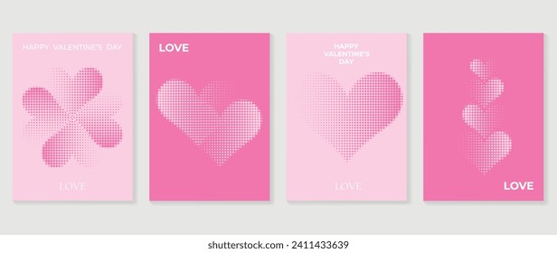 Happy Valentine's day love cover vector set. Romantic symbol wallpaper of geometric shape pattern, heart shaped icon. Love illustration for greeting card, web banner, package, cover, fabric.