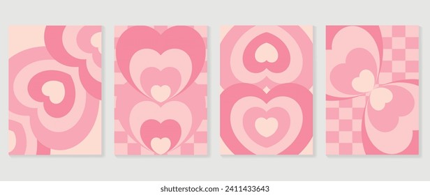 Happy Valentine's day love cover vector set. Romantic symbol wallpaper of geometric shape pattern, heart shaped icon. Love illustration for greeting card, web banner, package, cover, fabric.