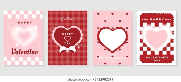 Happy Valentine's day love cover vector set. Romantic symbol poster decorate with trendy gradient heart pastel colorful background. Design for greeting card, fashion, commercial, banner, invitation.