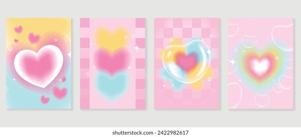 Happy Valentine's day love cover vector set. Romantic symbol poster decorate with trendy gradient heart pastel colorful background. Design for greeting, fashion, commercial, banner, invitation.