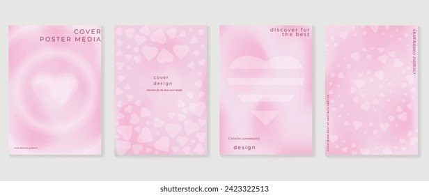 Feliz conjunto de vectores de la portada de amor del día de San Valentín. Cartel romántico decorado con un fondo de color pastel de fondo de color pastel y degradado a la moda. Diseño para tarjetas de felicitación, moda, comercial, banner, invitación.