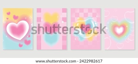 Happy Valentine's day love cover vector set. Romantic symbol poster decorate with trendy gradient heart pastel colorful background. Design for greeting, fashion, commercial, banner, invitation.