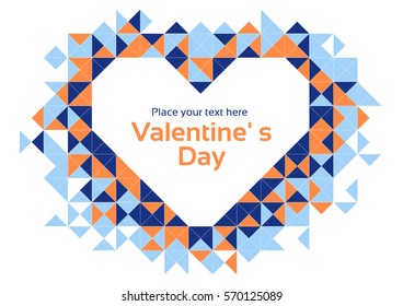 Happy valentine's day and love elements. Heart consists of triangle graphics. Pattern of geometric shapes, abstract background. Vector illustration card, poster,  invitation, menu, template.