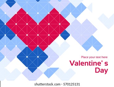 Happy valentine's day and love elements. Heart consists of triangle graphics. Pattern of geometric shapes, abstract background. Vector illustration card, poster,  invitation, menu, template.