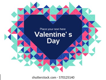 Happy valentine's day and love elements. Heart consists of triangle graphics. Pattern of geometric shapes, abstract background. Vector illustration card, poster,  invitation, menu, template.