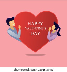 Happy valentine's day, The love found between a man and a woman with a red heart is a promise, vector illustration, Pink background With spaces to enter text .