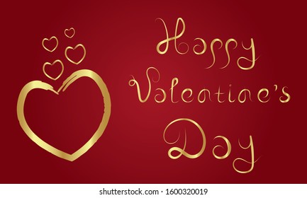 Happy Valentine's Day Love Greeting Card with gold on red background. Stock Vector Illustration for Valentines Day.