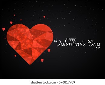 Happy valentines day love greeting card with hart polygon design in red low poly style and label decoration. EPS10 vector.