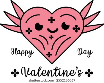 Happy Valentine's Day Love Heart Face with Wings Graphic Design