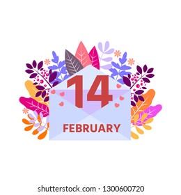 Happy Valentines day, love letter concept. Big envelope with red heart. Vector illustration.