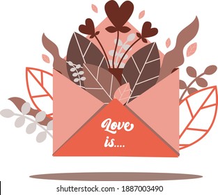 Happy Valentine's Day, love letter concept. Large envelope with red hearts, romantic background, banner design