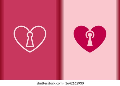 
Happy Valentine's Day. love pink icon elements minimal flat simple hole key heart concept symbols. curve line and object shape creative logo vector eps design isolated on background.