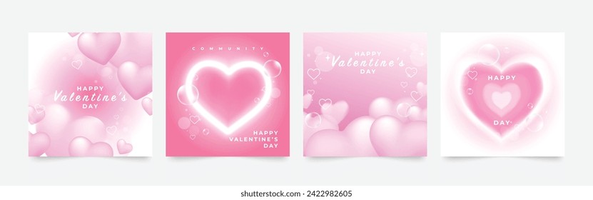 Happy Valentine's day love square cover vector set. Romantic symbol poster decorate with trendy gradient heart pastel colorful background. Design for greeting, fashion, commercial, banner, invitation.