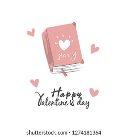 Happy Valentine's Day with Love Story.Hand drawn, vector ,illustration.