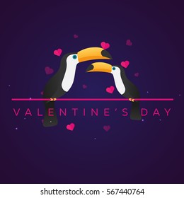 Happy Valentines Day. Love of Toucans. Vector flat illustration