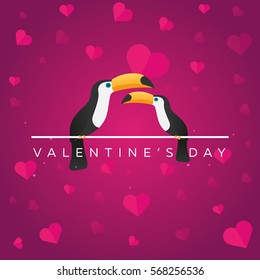 Happy Valentines Day. Love of Toucans. Vector flat illustration