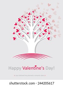Happy Valentine's Day. love tree, leaf from hearts. 