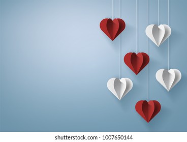 Happy valentine's day and love vector background with origami heart.Illustration eps10.