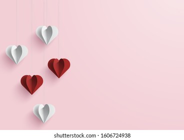 Happy valentine's day and love vector card and poster design with origami heart and confetti.Illustration eps10.