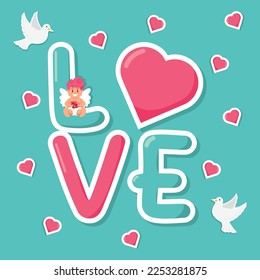 Happy Valentines Day. Love. Vector illustration. Hand drawn text for Valentines Day greeting card