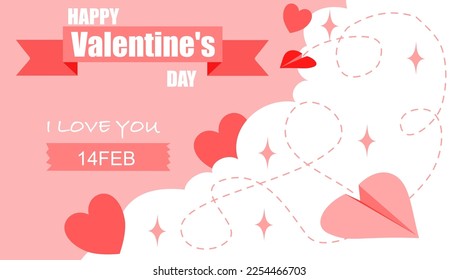 happy valentine's day i love you 14 FEB rocket heart fly on the sky cloud shining background poster poscard