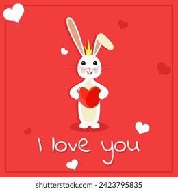 Happy Valentine's Day. I love you. Bunny with a heart. 