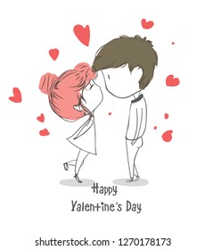 Happy Valentine's Day lovely cartoon greeting card with heart creative hand drawn winter card vector,elements,love,With text messages