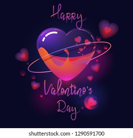 Happy Valentines Day lovely cartoon greeting card with heart vector,elements,love,invitation,flyers,,brochure,banners,posters,creative hand drawn text gradient rainbow in a disco light bright  style