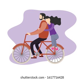 happy valentines day with lovers couple in bicycle vector illustration design