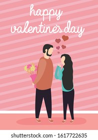 happy valentines day with lovers couple vector illustration design