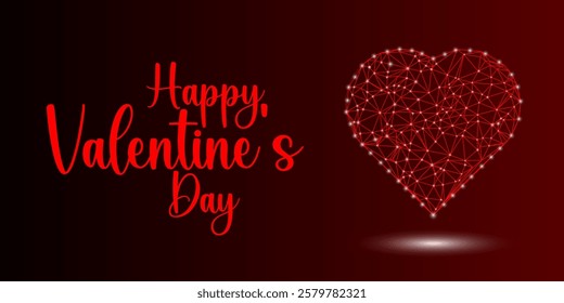 Happy Valentine's Day Low Poly Heart Background with Glowing Blue Design