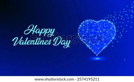Happy Valentine's Day Low Poly Heart Background with Glowing Blue Design