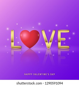 Happy valentine's day luxury banner template golden typography and heart on ping background decoration for flyers, poster, web, banner and card vector illustration