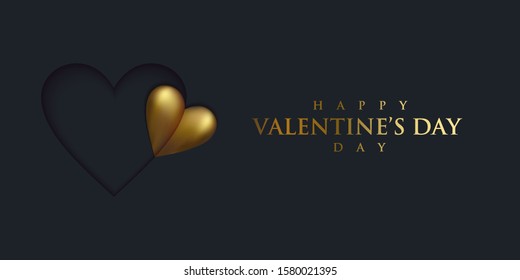 happy valentine's day luxury greeting card with golden heart and paper cut