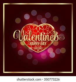 Happy valentines day luxury vector heart with bokeh lights Valentine's background.