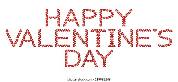 Happy Valentine's Day made from hearts isolated on white background, vector illustration