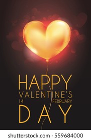 Happy Valentine's Day. Magic fog with golden shinning balloon. vector illustration.