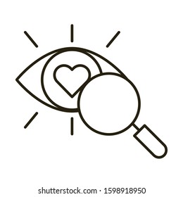happy valentines day magnifying glass with heart and eye vector illustration design