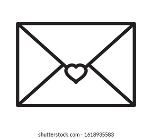 happy valentines day, mail envelope letter card love vector illustration thick line