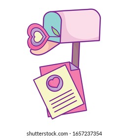 happy valentines day, mailbox letter card flower shape heart love vector illustration