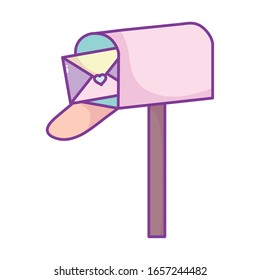 happy valentines day, mailbox mail envelope messsage letter cartoon vector illustration