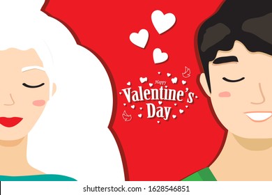 Happy Valentine's Day man and woman greeting card vector illustration
