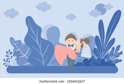 Happy Valentines Day and Happy Marry, on abstract background lat design style vector graphic illustration

