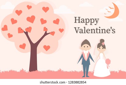 Happy Valentines Day and Happy Marry, on abstract background lat design style vector graphic illustration
