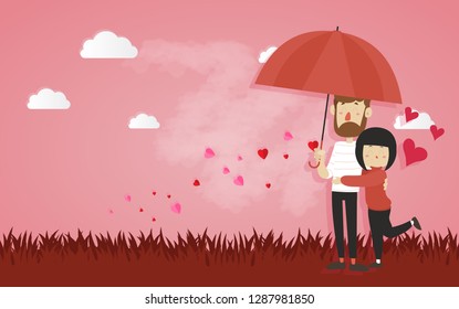 Happy Valentines Day and Happy Marry, on abstract background lat design style vector graphic illustration