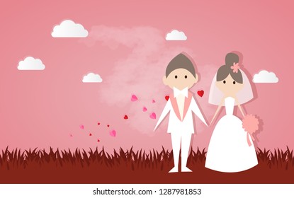 Happy Valentines Day and Happy Marry, on abstract background lat design style vector graphic illustration