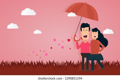 Happy Valentines Day and Happy Marry, on abstract background lat design style vector graphic illustration